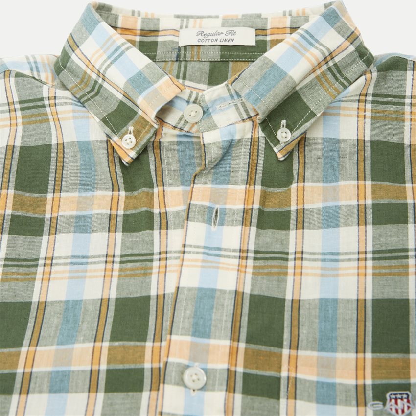 Gant Shirts REG COTTON LINEN CHECK SHIRT 3240062 PINE GREEN